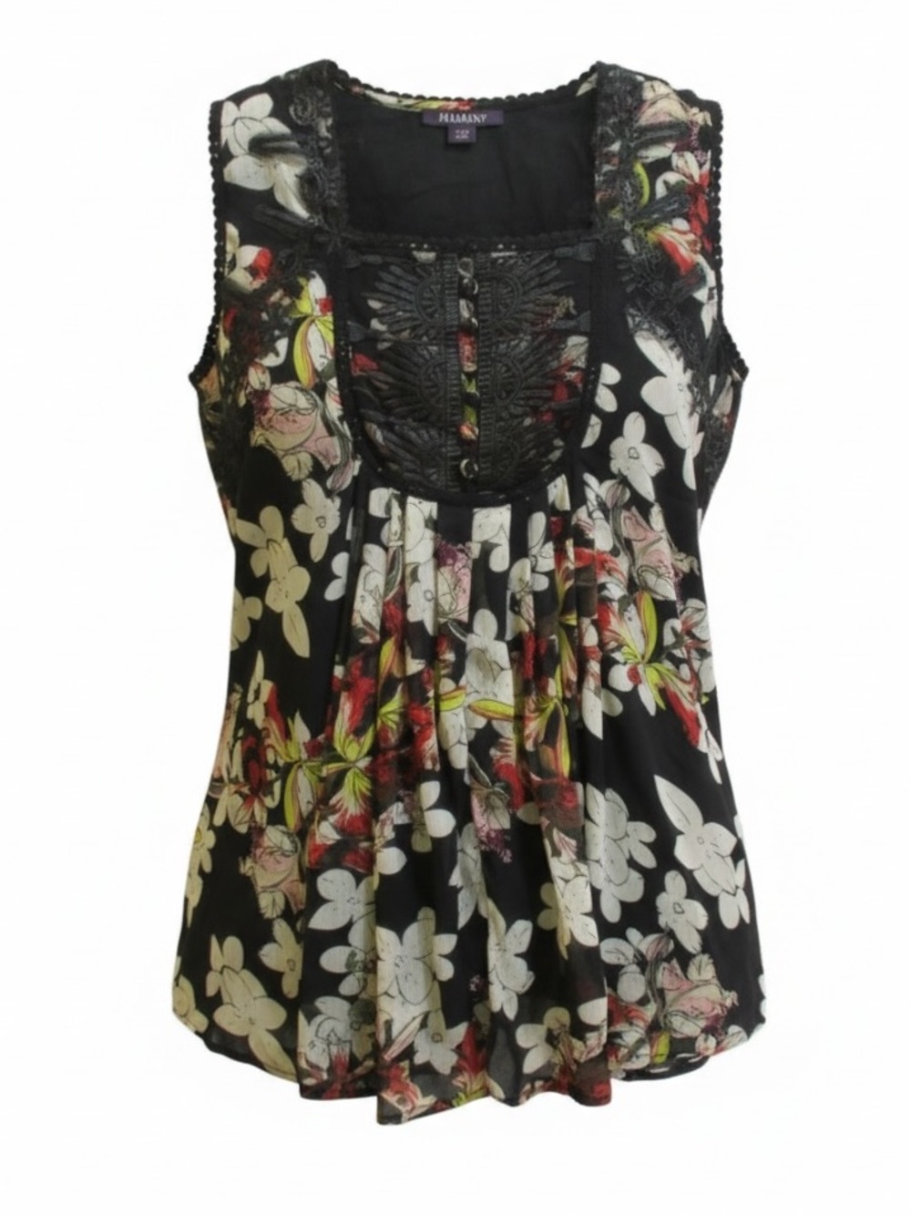 Roaman's Floral Lace Trim Black White Red Sleeveless Blouse Size 18W